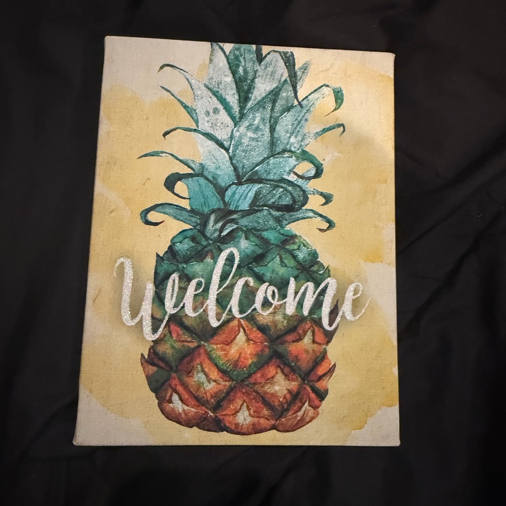 Welcome Pineapple Wall Art Canvas - Teal & Orange Home Accent